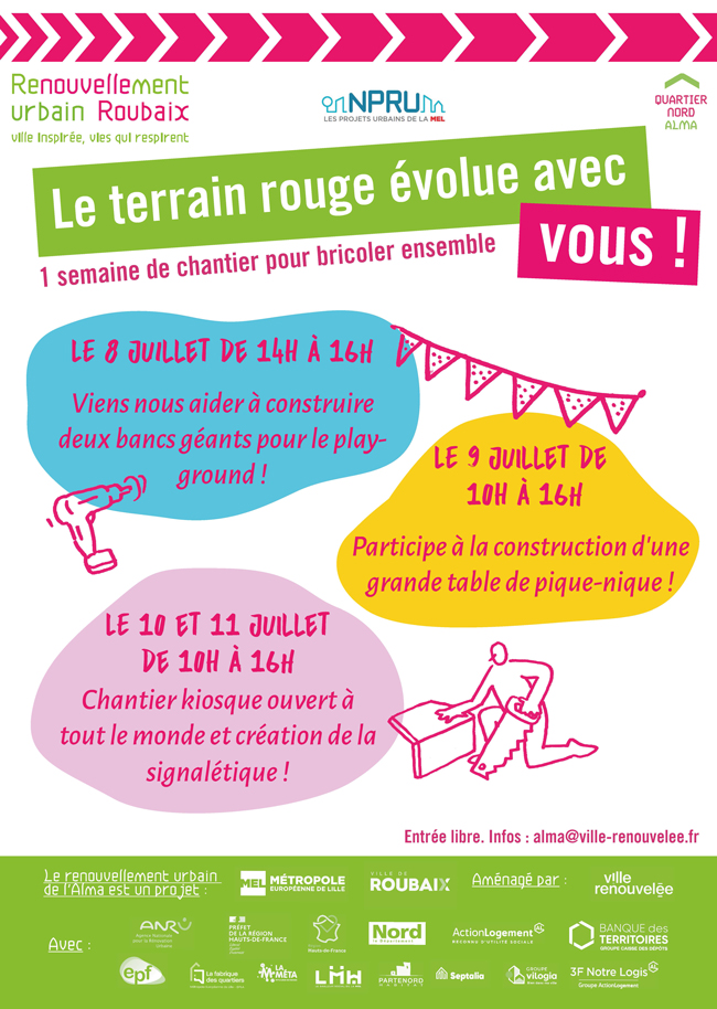 affiche et flyer ateliers semaine du 08 07 terrain rouge alma ville renouvelee